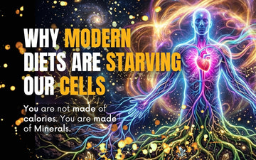 Artistic representation highlighting mineral depletion in food, emphasizing our cellular need for minerals.