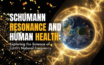 Schumann resonance and human health article cover with Earth and energy waves representing Earth's natural frequency.