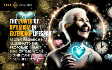 An elderly woman smiling, surrounded by hearts and clocks, symbolizing optimism and lifespan in extending longevity.