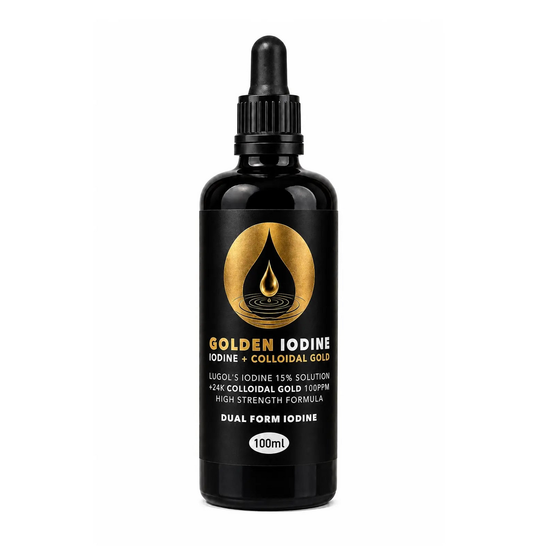 Gold Healing Golden Iodine 100ml Miron glass dropper bottle
