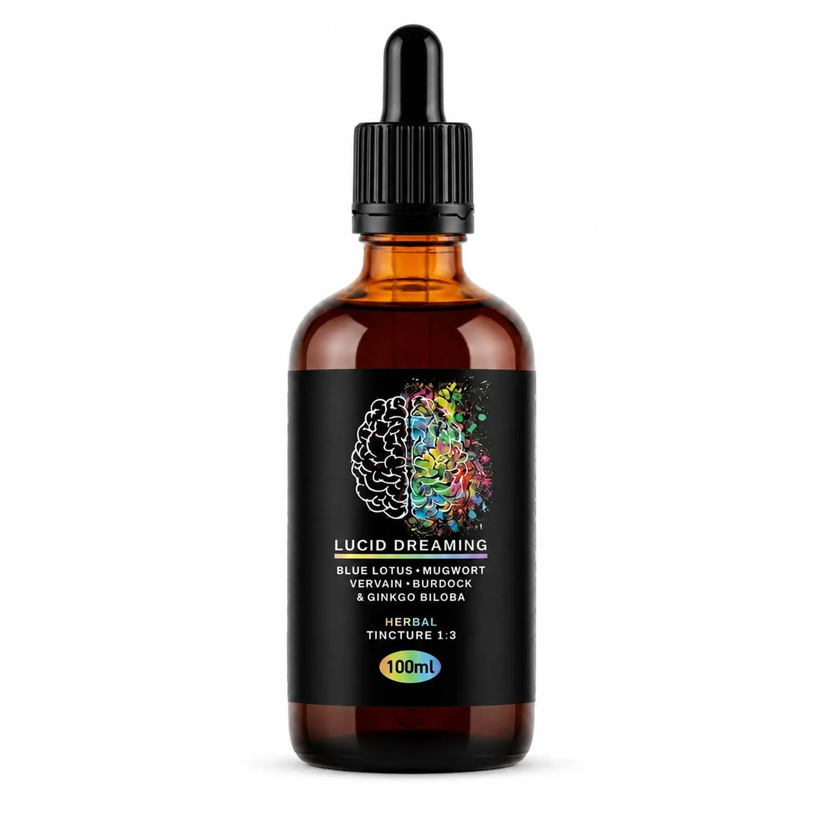 Gold Healing Lucid Dreaming herbal tincture 100ml bottle on a white background.