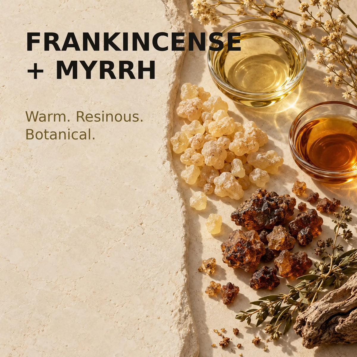 Frankincense and myrrh botanical ingredients in 24K Gold Face Cream
