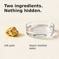 24K gold and steam distilled water illustrating the two ingredients in Gold Healing Colloidal Gold.