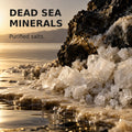 Close-up of mineral salt crystals beside water illustrating the Dead Sea mineral salt source.
