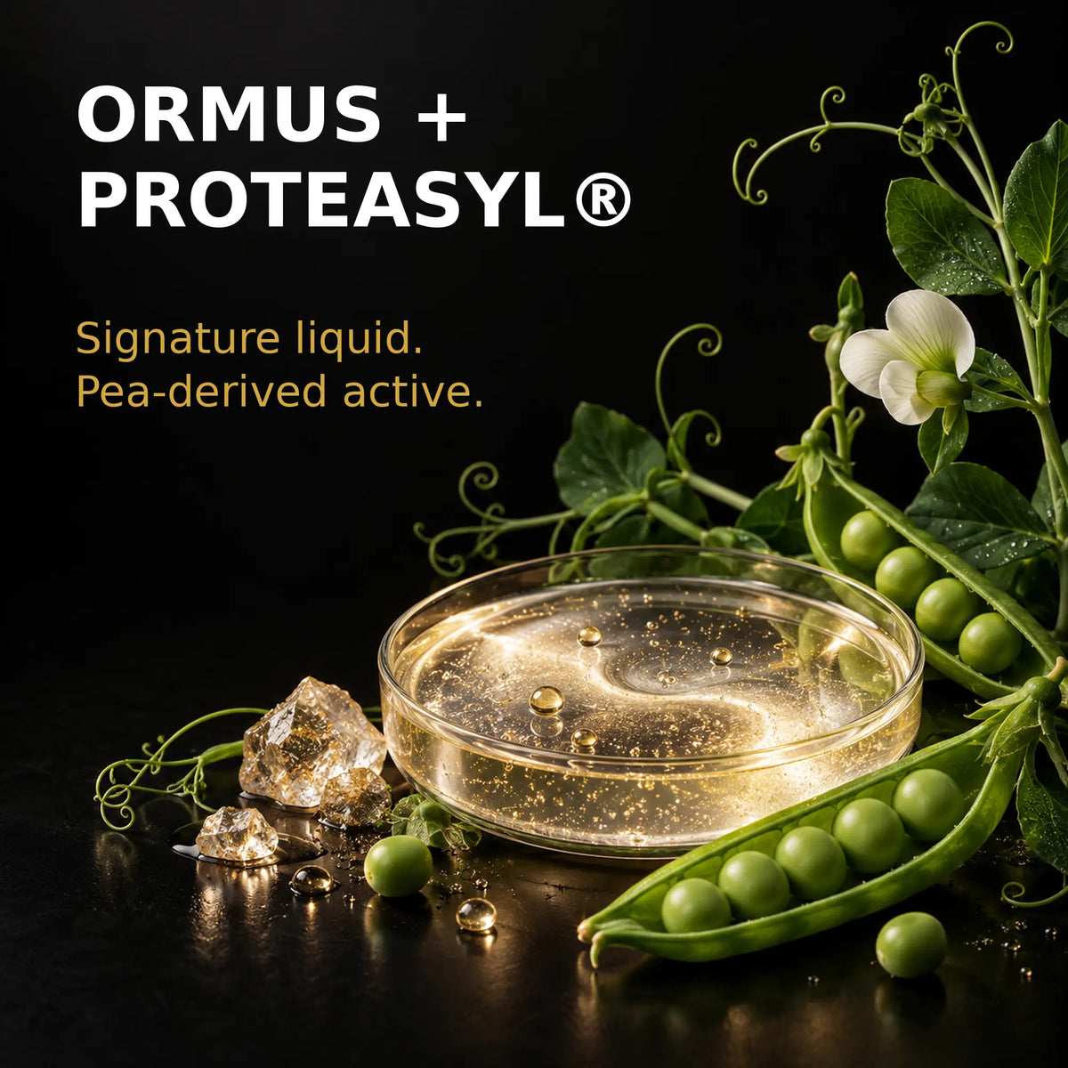 ORMUS liquid and Proteasyl pea extract ingredients for hand care