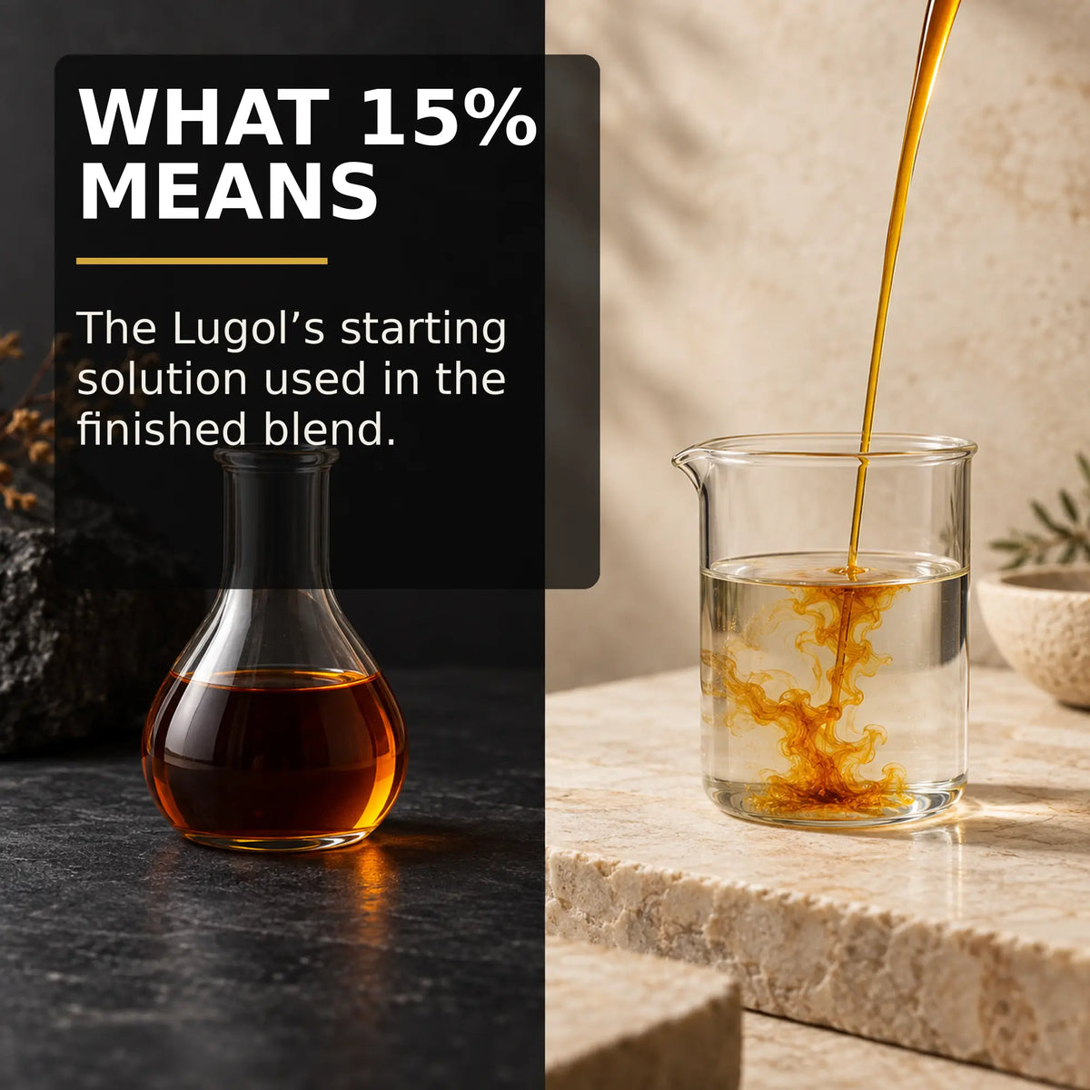 Golden Iodine uses a 15 percent Lugol’s starting solution in the blend