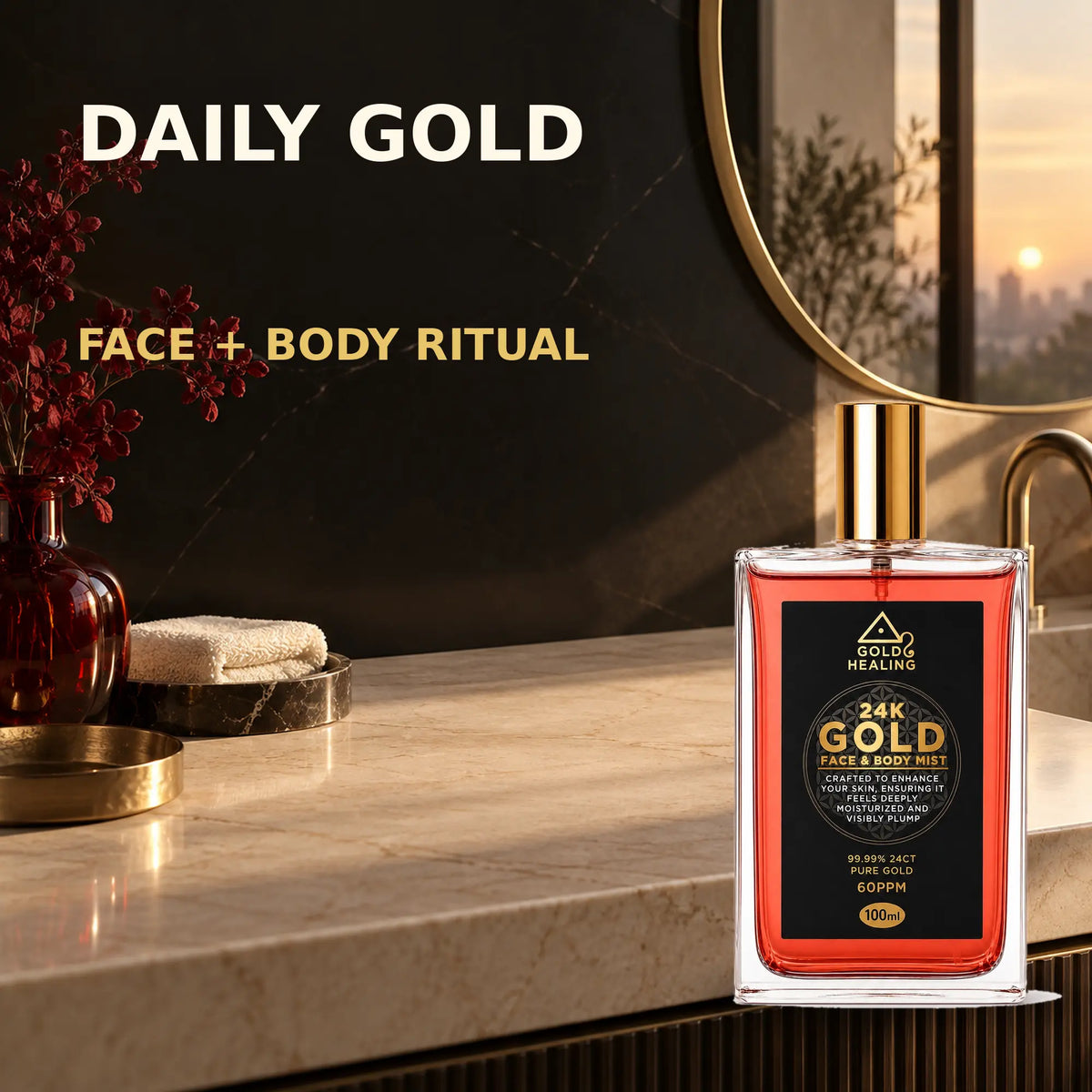 Gold Healing Colloidal Gold Face and Body Mist in a premium daily skincare ritual