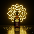 Bottle with dropper labeled 'Solar Plexus' against a dark background with neon light mandala