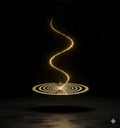 Tesla energy disc With Wavy gold light trail on a dark background