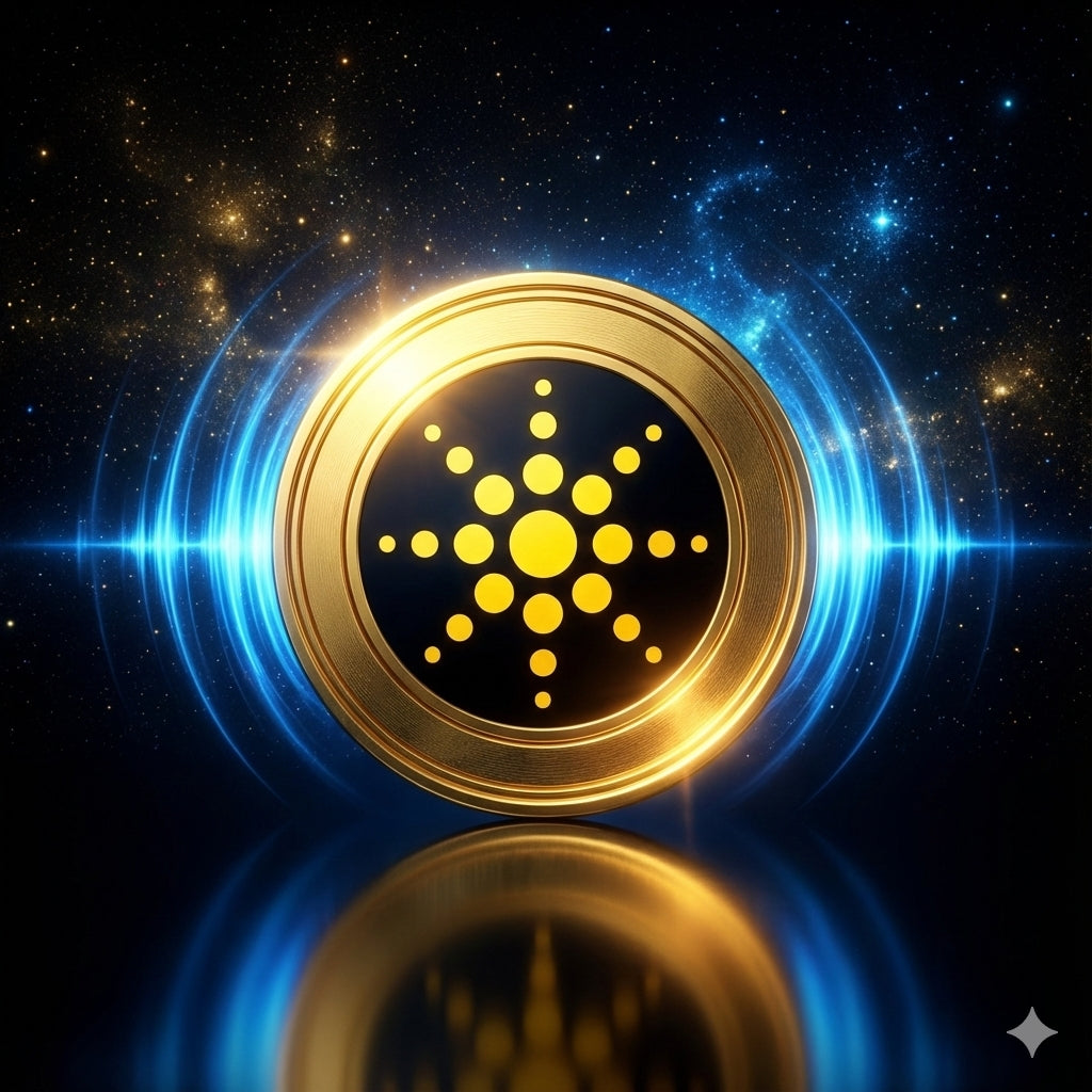 Anti emf phone sticker  circular design with glowing yellow center on a dark space-themed background