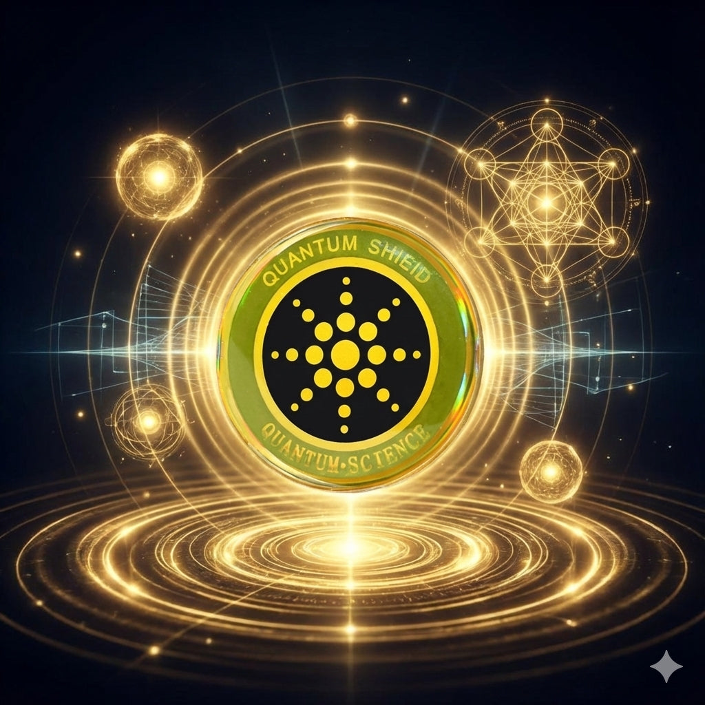 Quantum Shield logo with geometric designs on a dark background