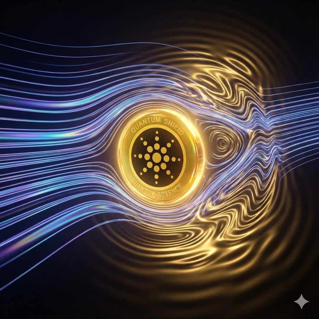 Anti emf phone sticker  with wavy lines and 'Quantum Shift' text on a dark background