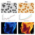 Comparison of blood cell images and graphs before and after processing.