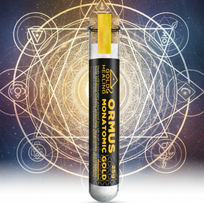 About us page product Gold Healing Monatomic gold Ormus with mystical background 