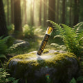 ormus on a mossy rock in a forest with sunlight filtering through the trees