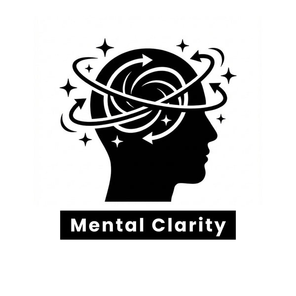 Benefit Logo with a silhouette of a head and swirling design above it, labeled 'Mental Clarity'.