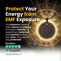 Quantum pendant advertisement with energy protection text and Trustpilot rating.