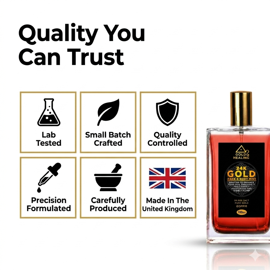 Bottle of Goldfaden Mankind 24K Gold Lifting & Firming Serum with quality assurance icons on a white background.