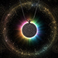 Anti EMF SCALAR pendant with rainbow light effects on a starry background