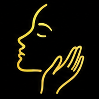Gold face and hand icon representing daily face and body care