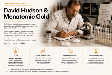 David Hudson ORMUS infographic explaining monatomic minerals, white powder gold terminology and modern ORMUS research