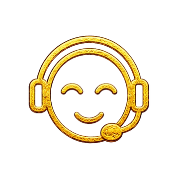 Gold Healing customer support icon with friendly headset representative design