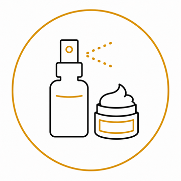 Gold skincare product format icon showing face mist and face cream