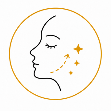 Gold skincare skin type guide icon showing facial skincare suitability