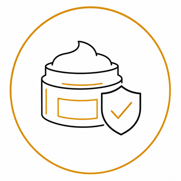 Gold skincare storage guidance icon showing proper product storage