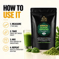 How to use Ormus SuperGreens powder by measuring, mixing with water or smoothies and using consistently