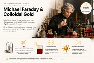 Michael Faraday colloidal gold infographic showing the history of colloidal gold and early nanoparticle research