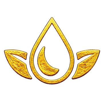 Gold Healing natural botanical ingredients icon with leaf and droplet design
