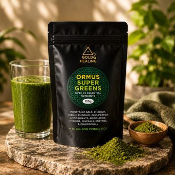 Gold Healing ORMUS SuperGreens 125g powder with monatomic gold, minerals and probiotics