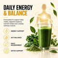 Green SuperGreens drink representing daily nutrition, digestive balance and everyday wellness routine