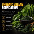 SuperGreens ingredients including spirulina, chlorella, wheatgrass and barley leaf