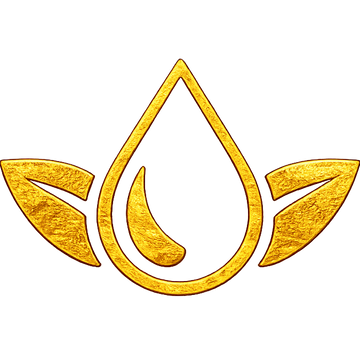 Gold droplet and leaf icon representing purified wellness ingredients.